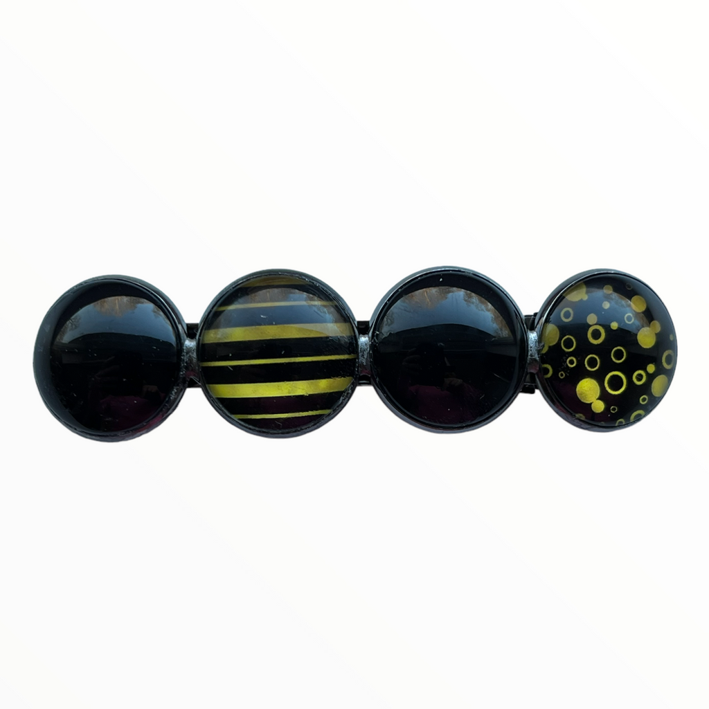 Color Hairclip XL glas cabochon haarspeld zwart-geel 0131 - HAIRPIN.NU