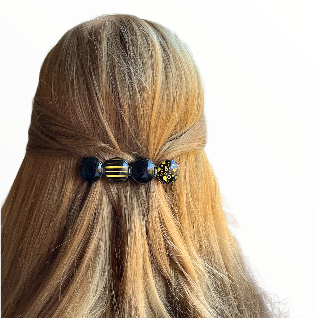 Color Hairclip XL glas cabochon haarspeld zwart-geel 0131 - HAIRPIN.NU