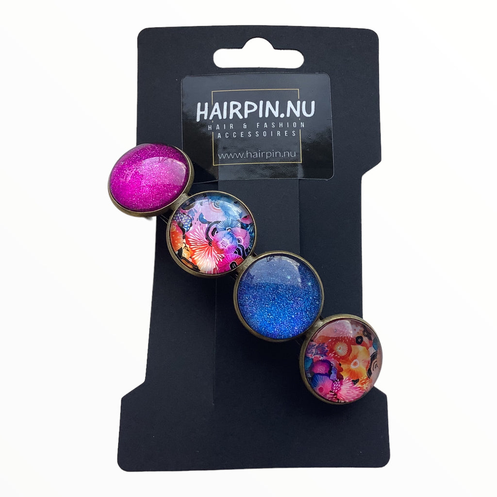 Color Hairclip XL glas cabochon haarspeld blauw-print 0132 - HAIRPIN.NU