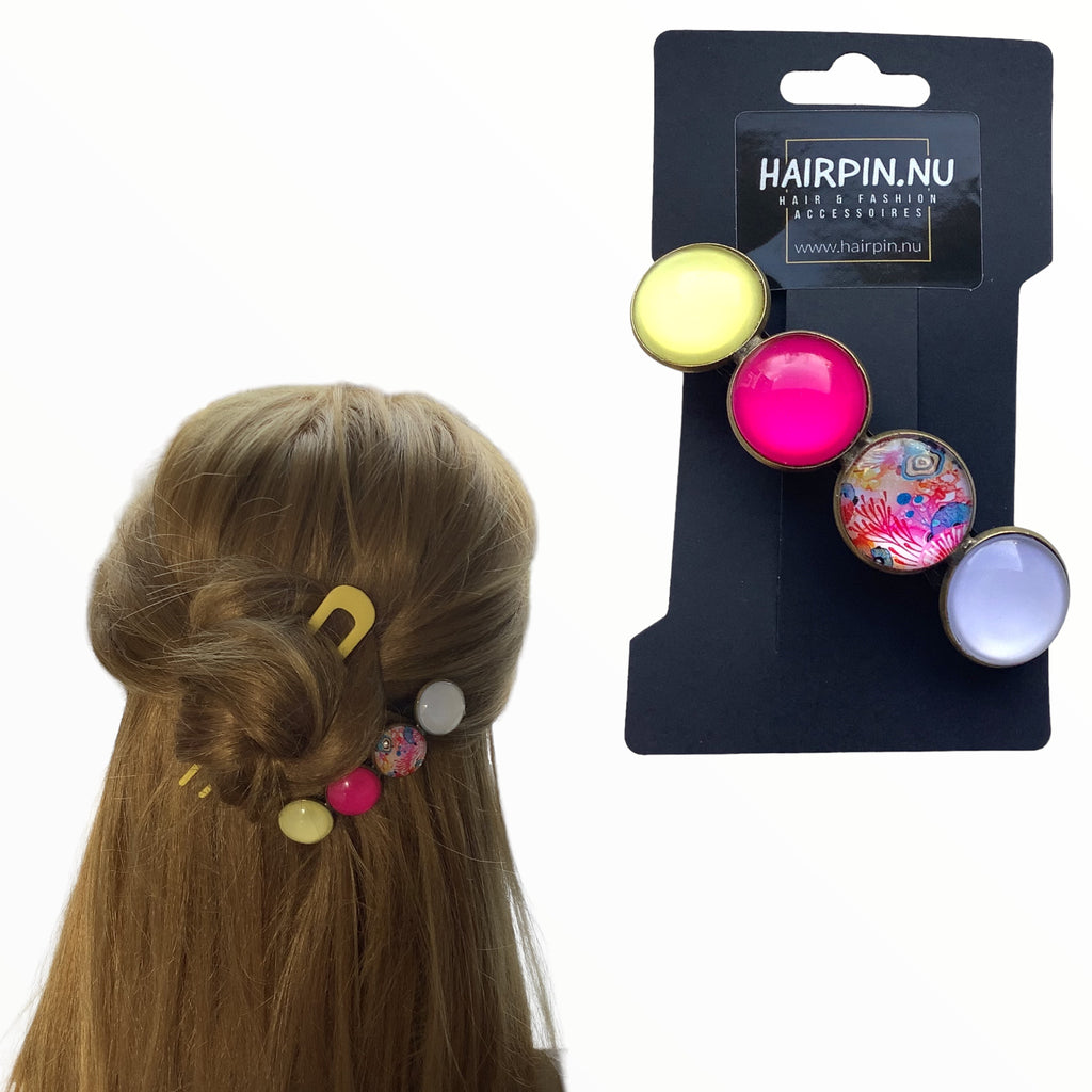 Color Hairclip XL glas cabochon haarspeld roze print 0134 - HAIRPIN.NU