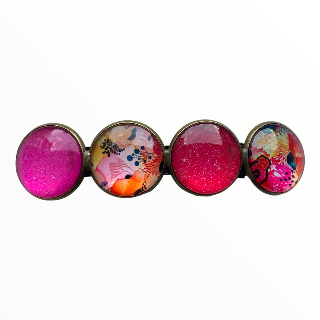 Color Hairclip XL glas cabochon haarspeld pink print 0135 - HAIRPIN.NU