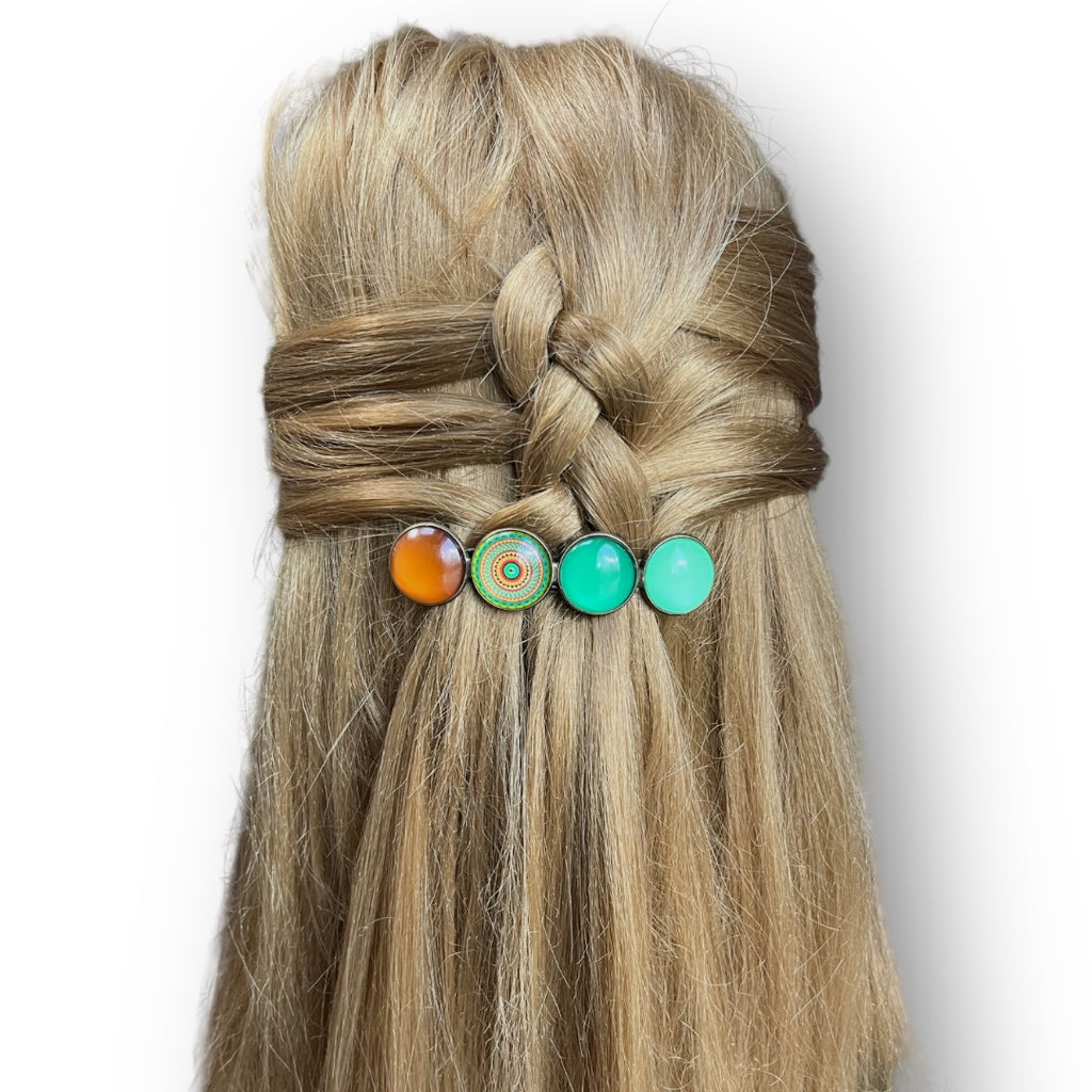 haarspeld-cabochon-Bohemian-Ibiza-groen-mandala-print-hairpin