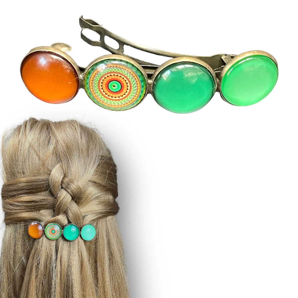 haarspeld-cabochon-Bohemian-Ibiza-groen-mandala-print-hairpin