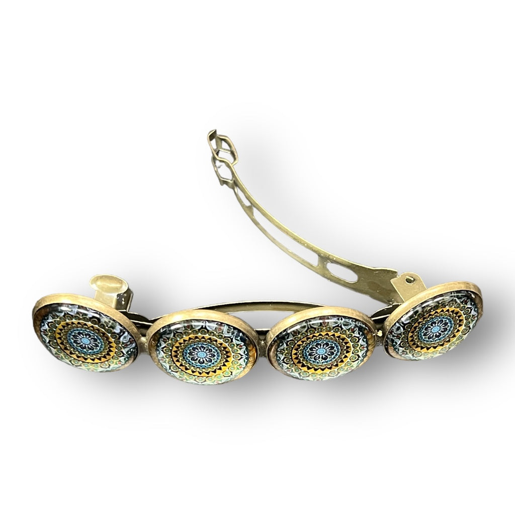 haarspeld-cabochon-Bohemian-Ibiza-geel-blauw-mandala-print-hairpin.nu