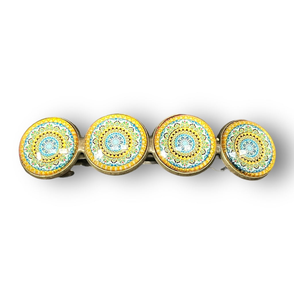 haarspeld-cabochon-Bohemian-Ibiza-geel-blauw-mandala-print-hairpin.nu