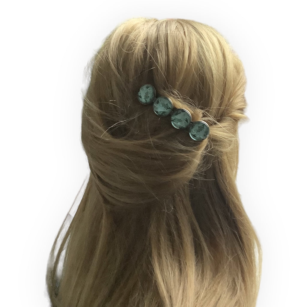 Hairclip XL glas cabochon haarspeld mandala bohemian ibiza boho groen print 0147 - HAIRPIN.NU