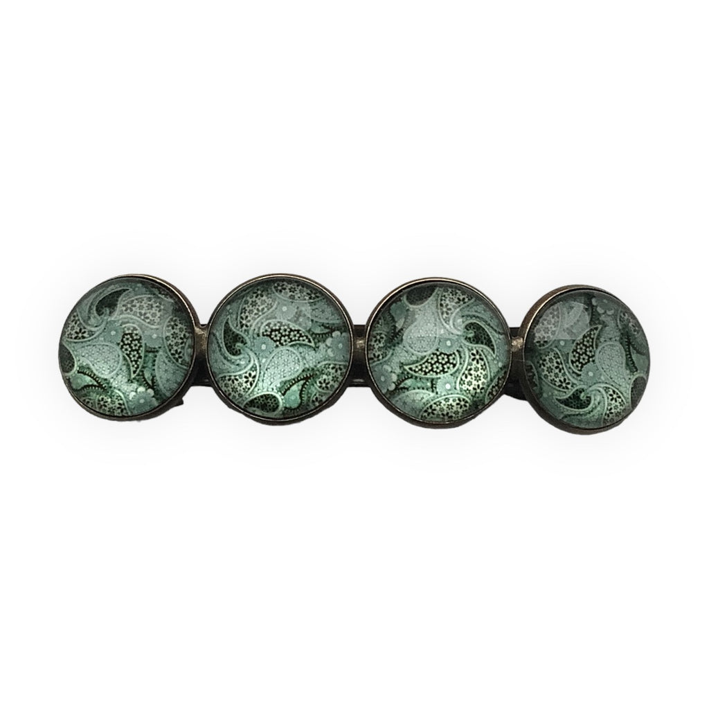 Hairclip XL glas cabochon haarspeld mandala bohemian ibiza boho groen print 0147 - HAIRPIN.NU