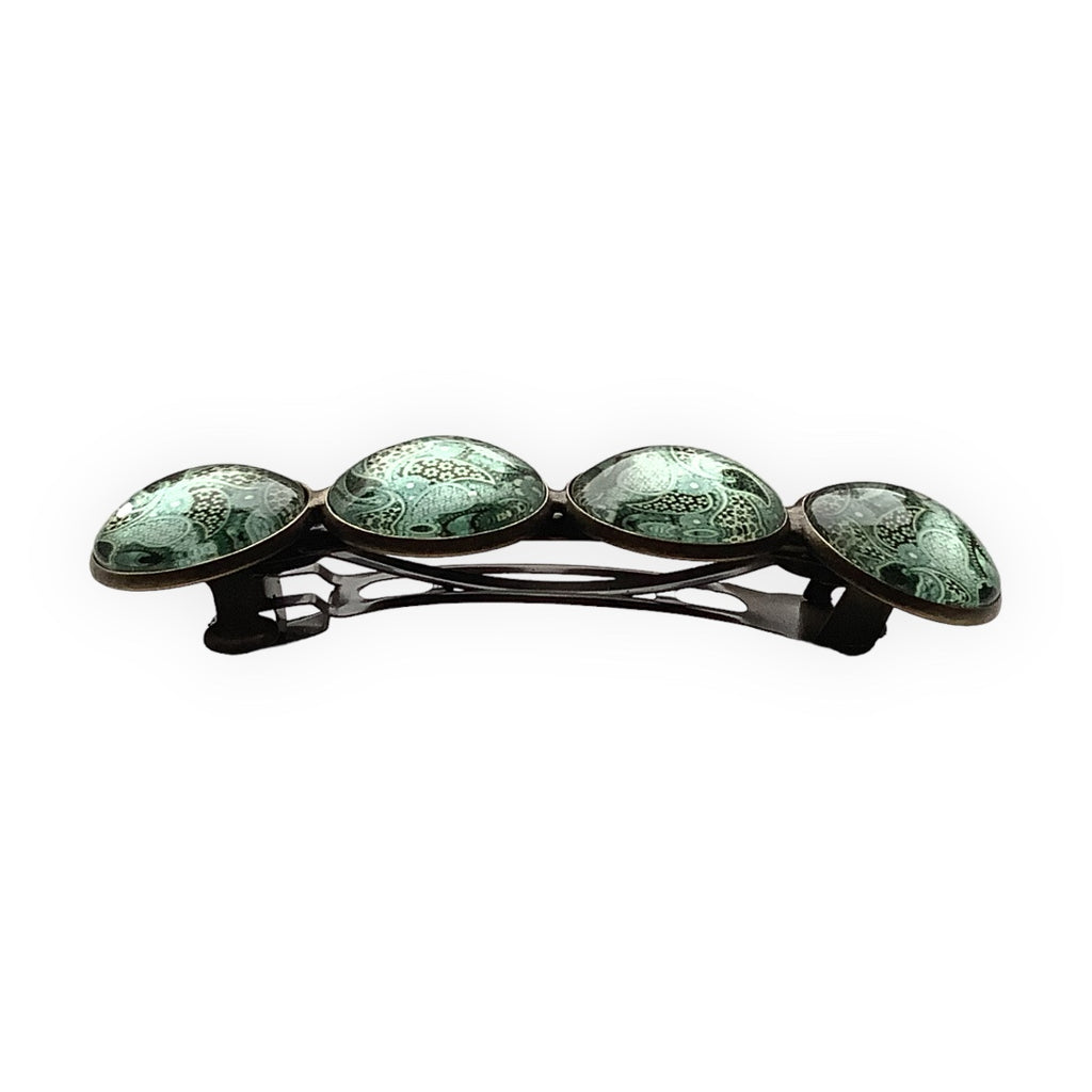 Hairclip XL glas cabochon haarspeld mandala bohemian ibiza boho groen print 0147 - HAIRPIN.NU