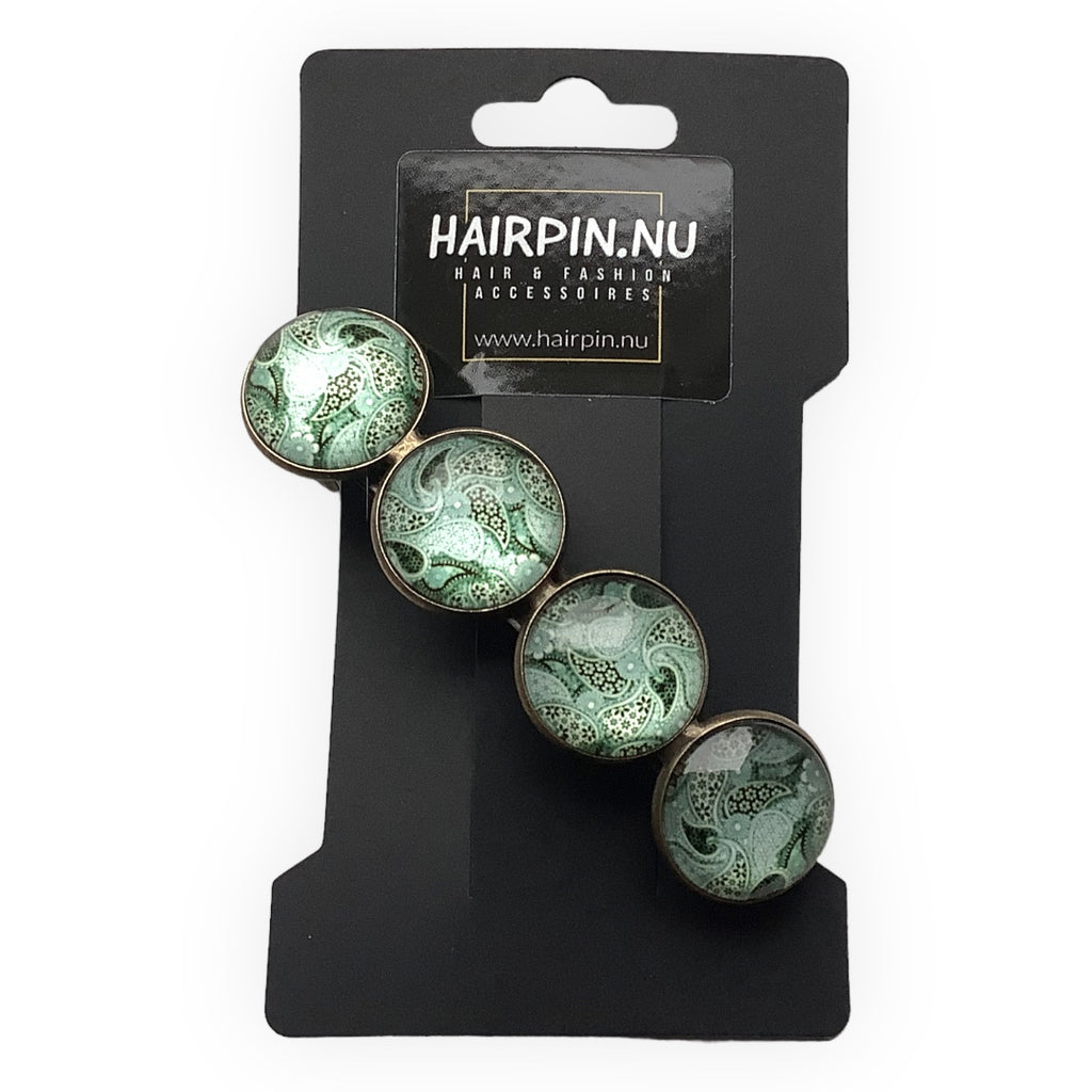 Hairclip XL glas cabochon haarspeld mandala bohemian ibiza boho groen print 0147 - HAIRPIN.NU