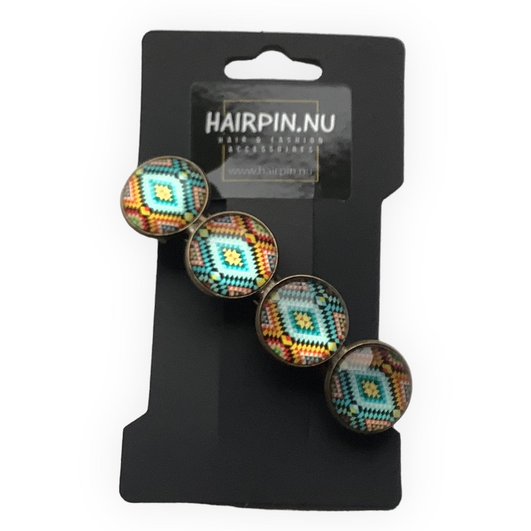 Hairclip XL glas cabochon haarspeld mandala bohemian ibiza boho print 0148 - HAIRPIN.NU