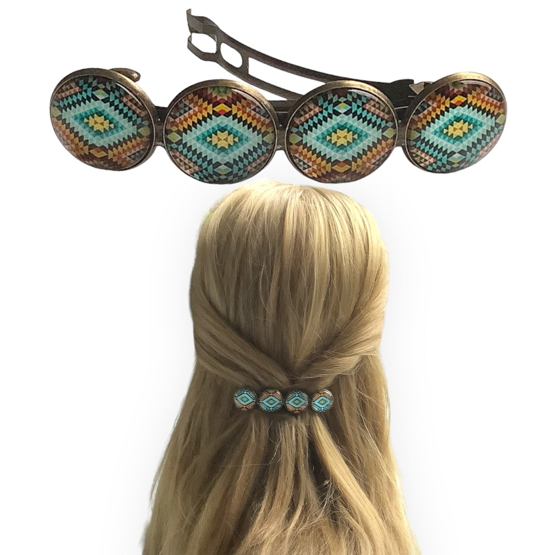 Hairclip XL glas cabochon haarspeld mandala bohemian ibiza boho print 0148 - HAIRPIN.NU