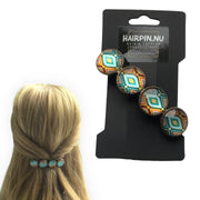 Hairclip XL glas cabochon haarspeld mandala bohemian ibiza boho print 0148 - HAIRPIN.NU
