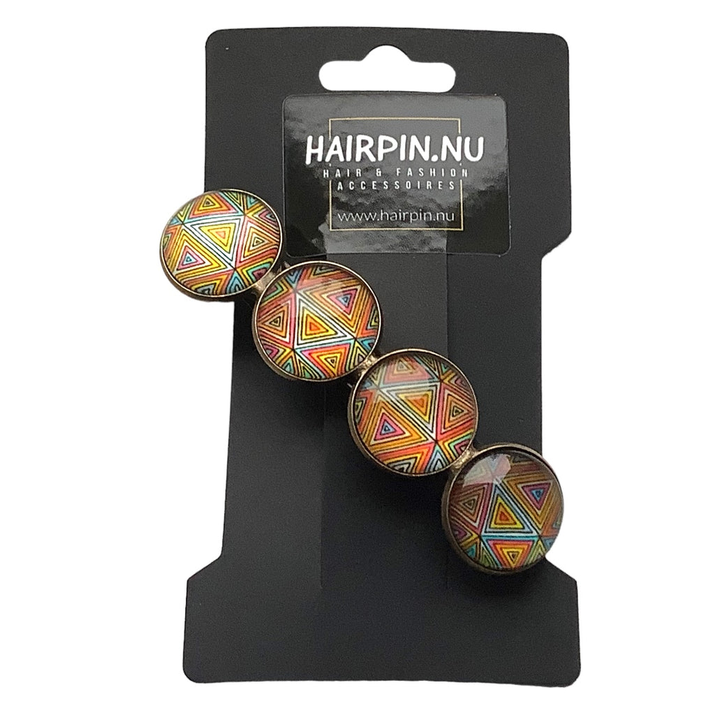 Hairclip XL glas cabochon haarspeld mandala bohemian ibiza boho multicolor print 0150 - HAIRPIN.NU