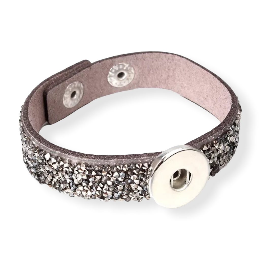 Armband taupe glossy clicks /buttons incl. 3 gratis buttons naar keuze