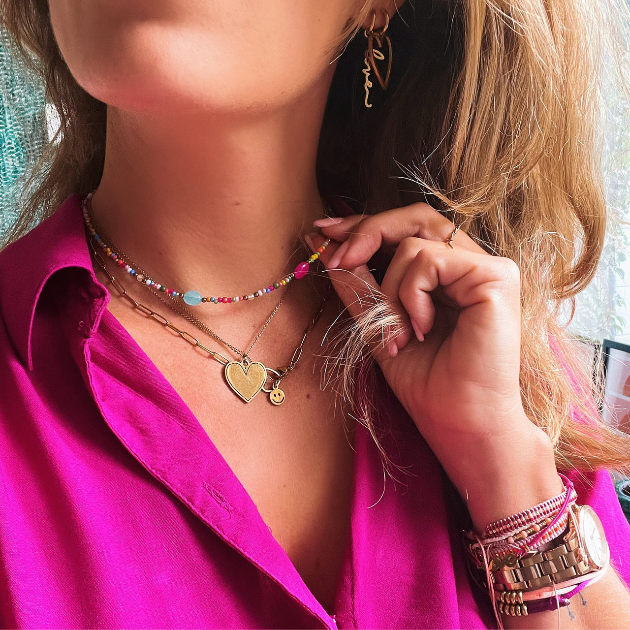 Facetketting met edelstenen – Mauve