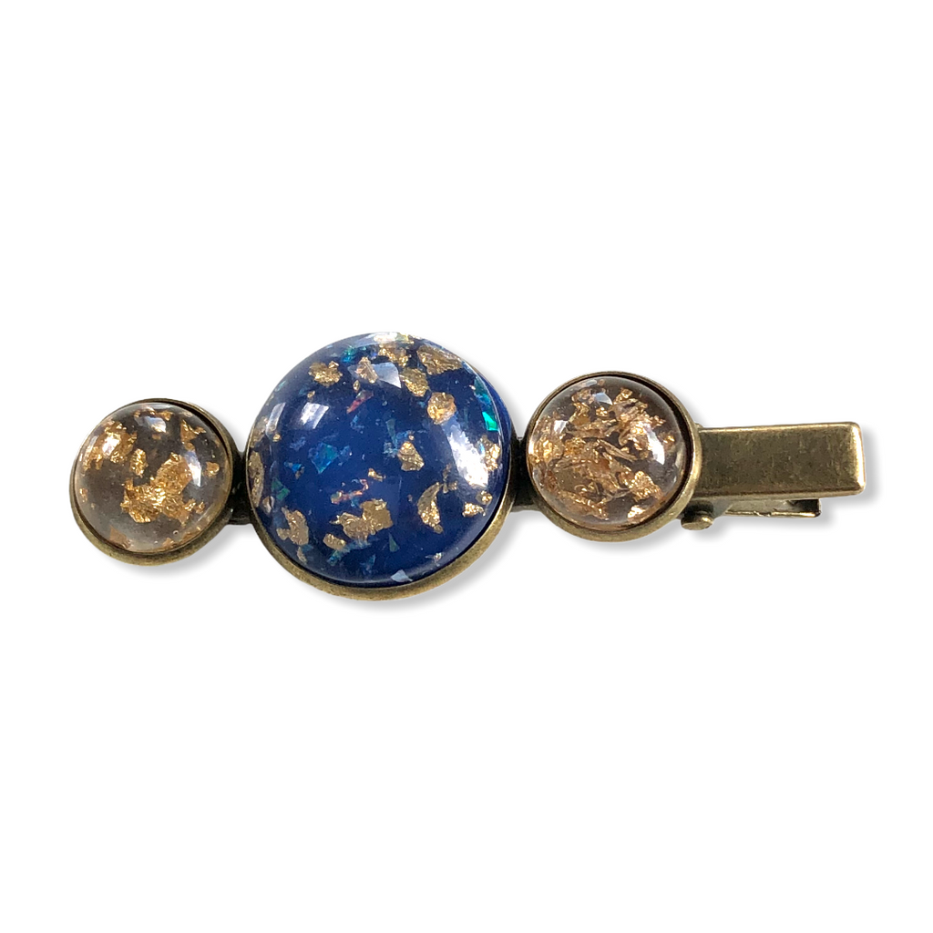 Hairclip cabochon blauw/gold - HAIRPIN.NU