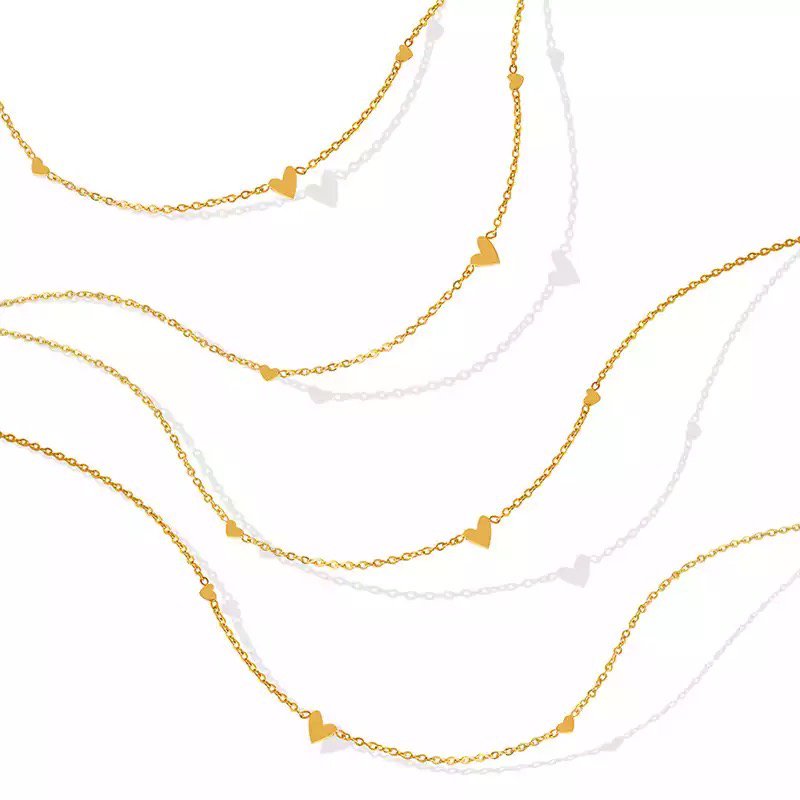 FW269 - Edelstalen fijne ketting met 3 mini hartjes - zilver