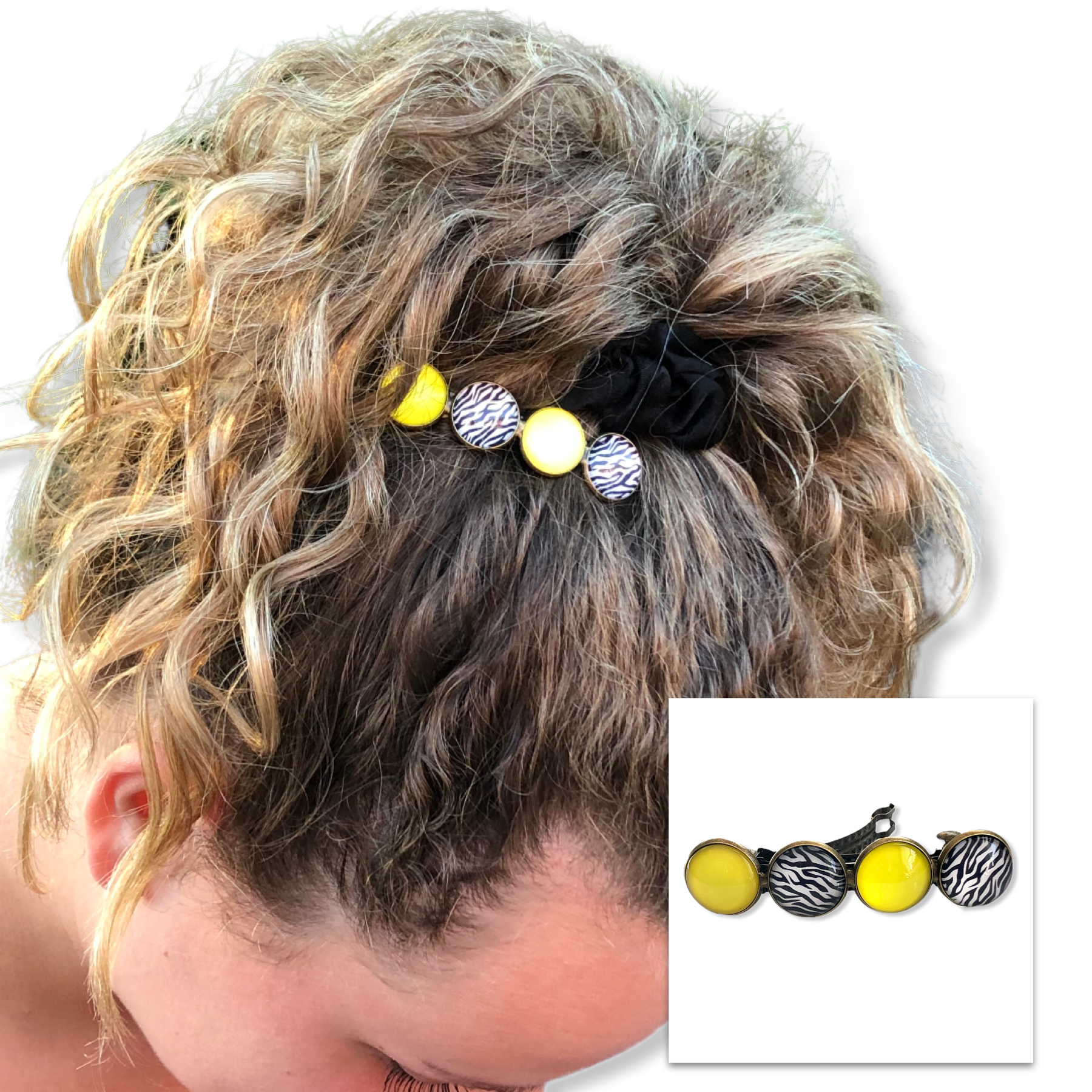 Color Hairclip cabochon Haarspeld zebra geel
