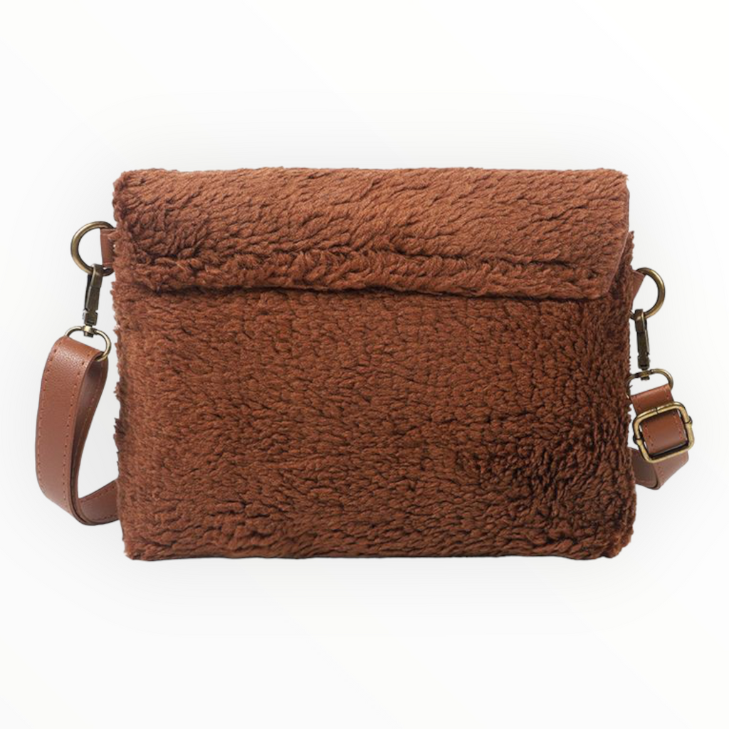 Donker Camel teddy schoudertasje / crossbody Bukti - HAIRPIN.NU