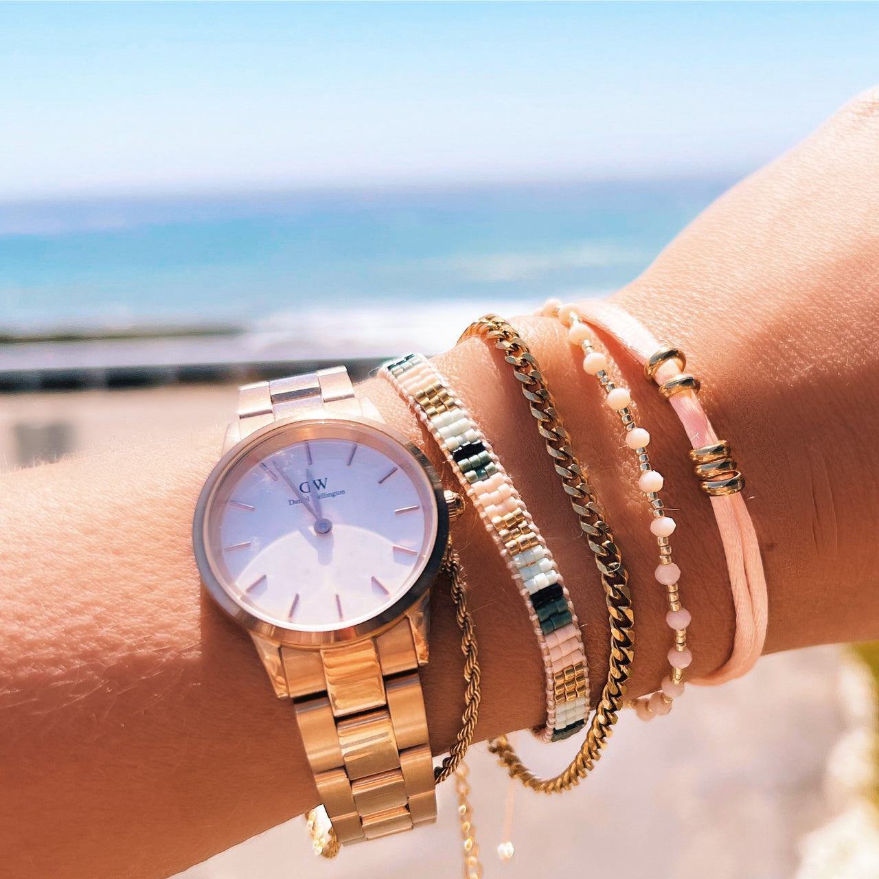 FW150: Facet armband met vergulde miyuki - nude