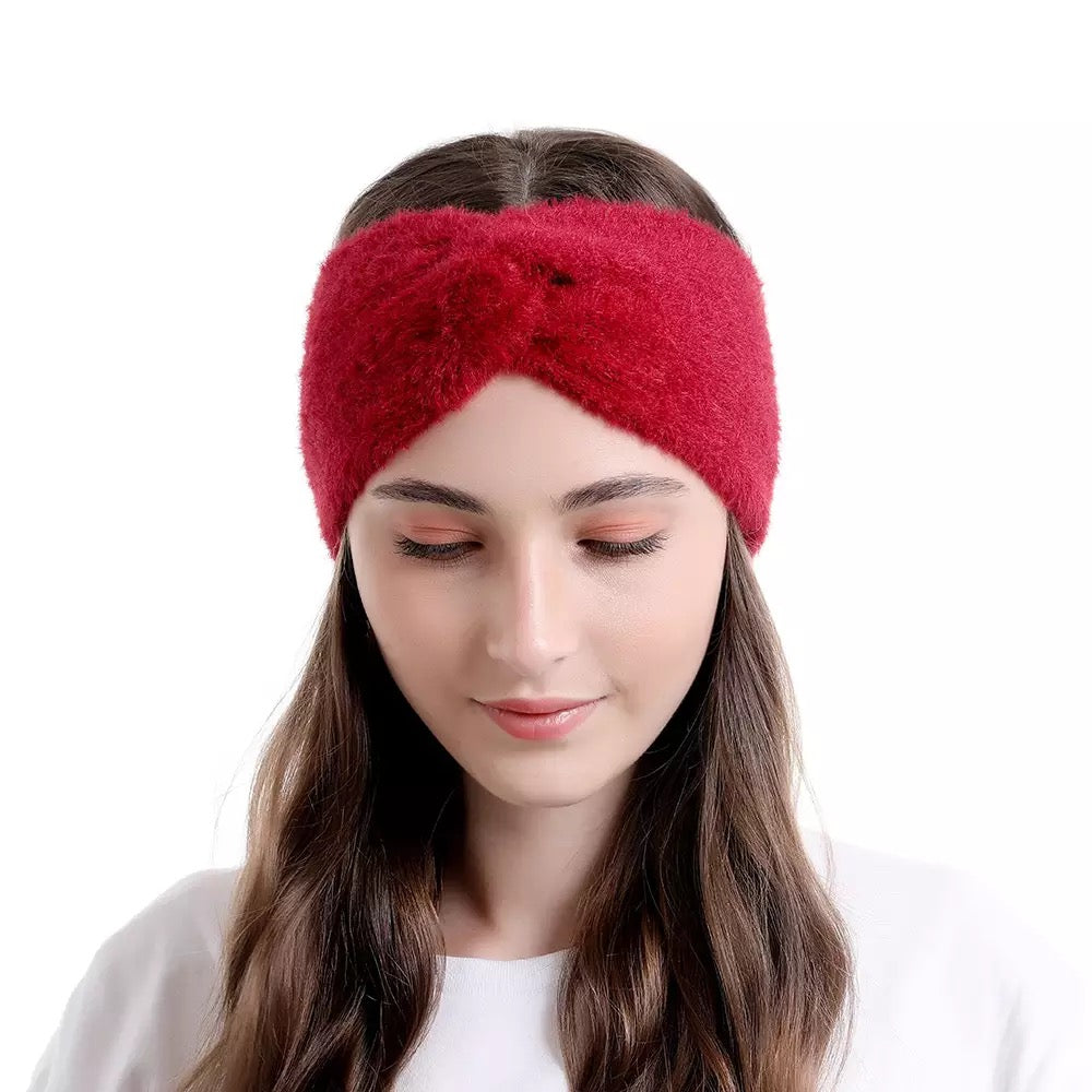 Haarband / Oorwarmer fluffy Soft Touch bordeauxrood - HAIRPIN.NU