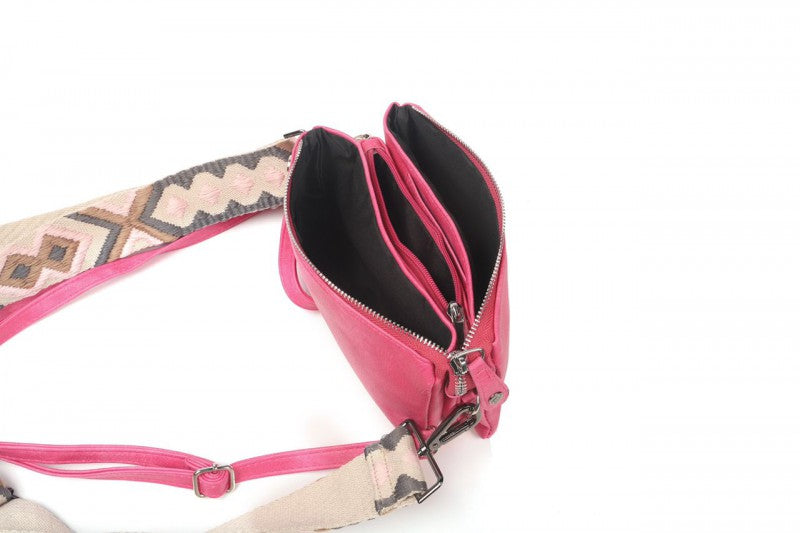 Fuchsia schoudertasje met extra band - HAIRPIN.NU