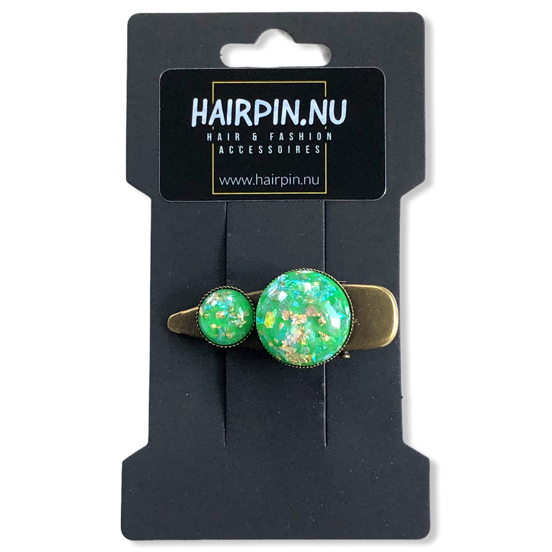 Hairclip cabochon groen/goud - HAIRPIN.NU