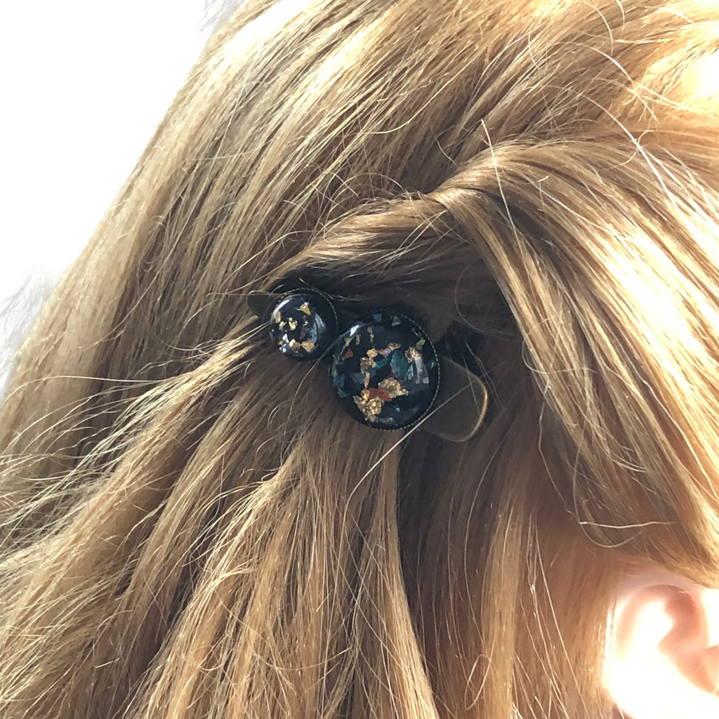 Hairclip cabochon zwart/goud - HAIRPIN.NU