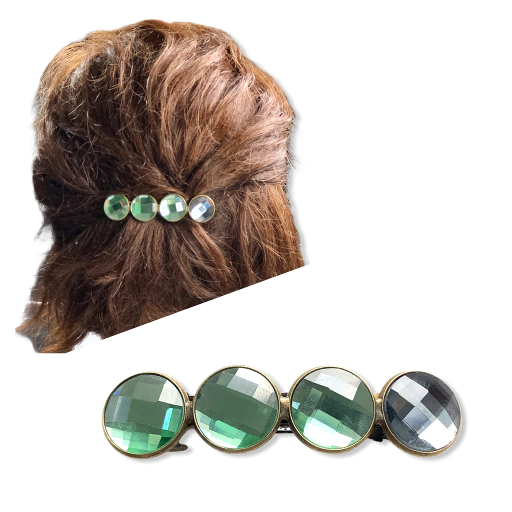 Color Hairclip Cabochon Haarspeld Glossy groen/zilvergrijs