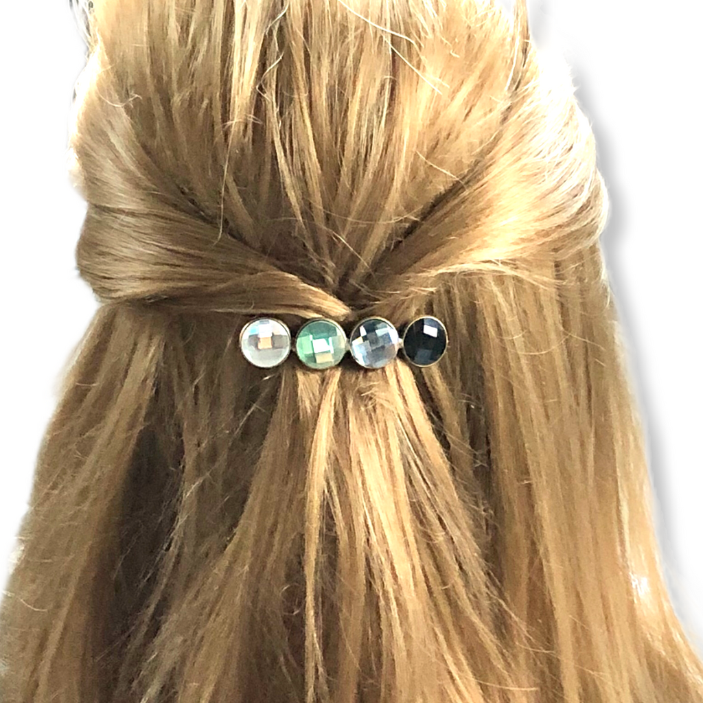 Color Hairclip Cabochon Haarspeld Glossy groen/grijs/zwart