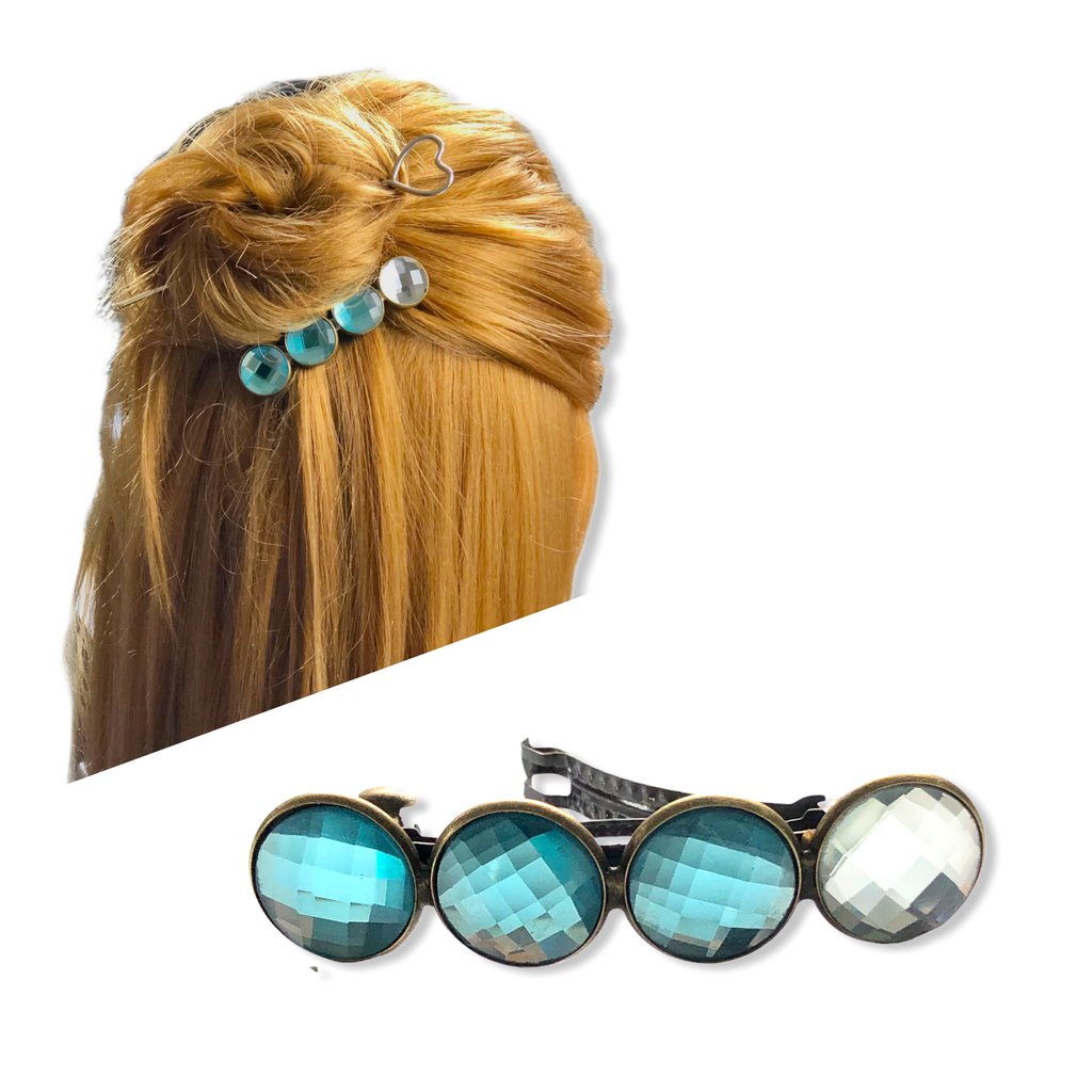 Color Hairclip Cabochon Haarspeld Glossy turkoois/zilver