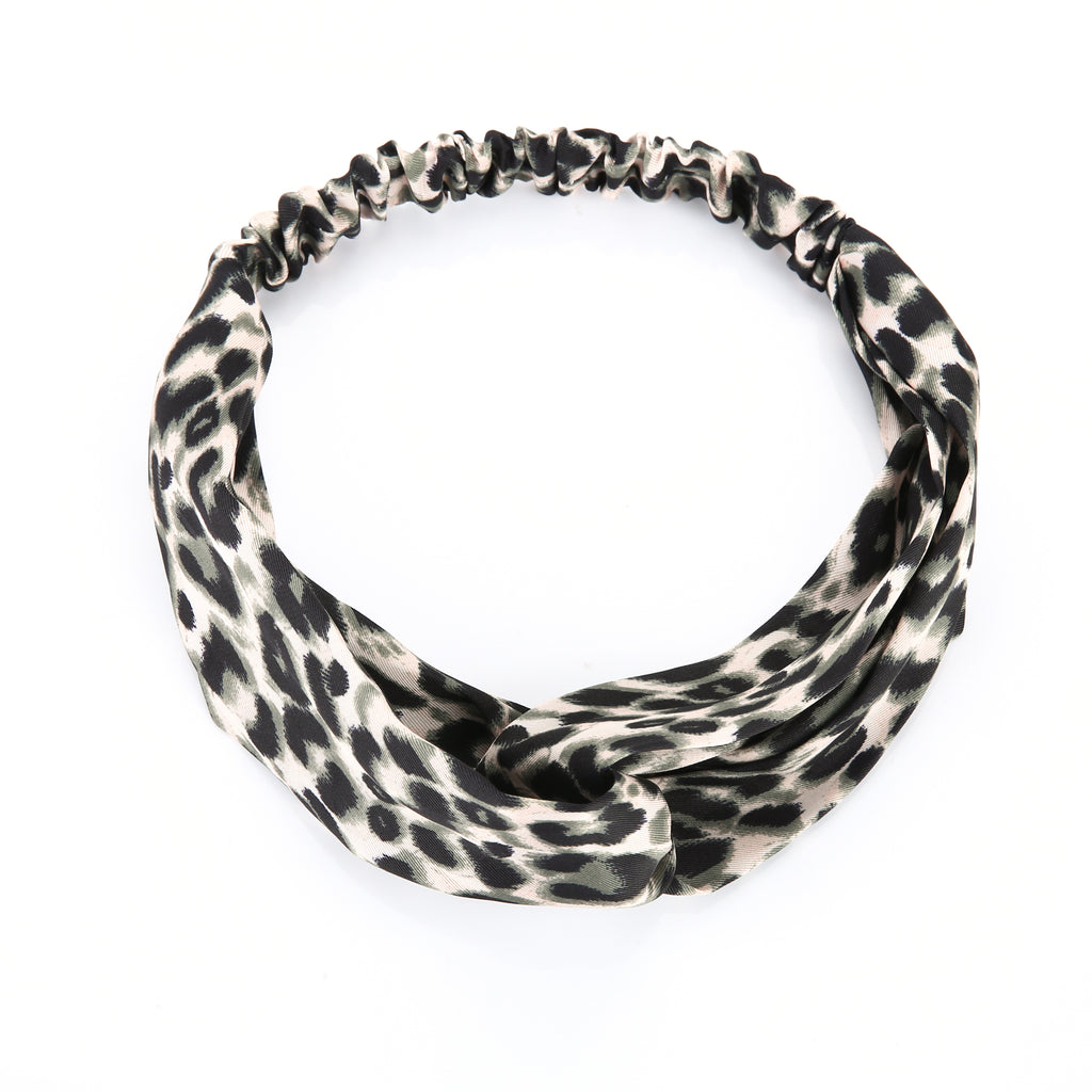 Haarband / Bandana Silk Leo groen print - HAIRPIN.NU