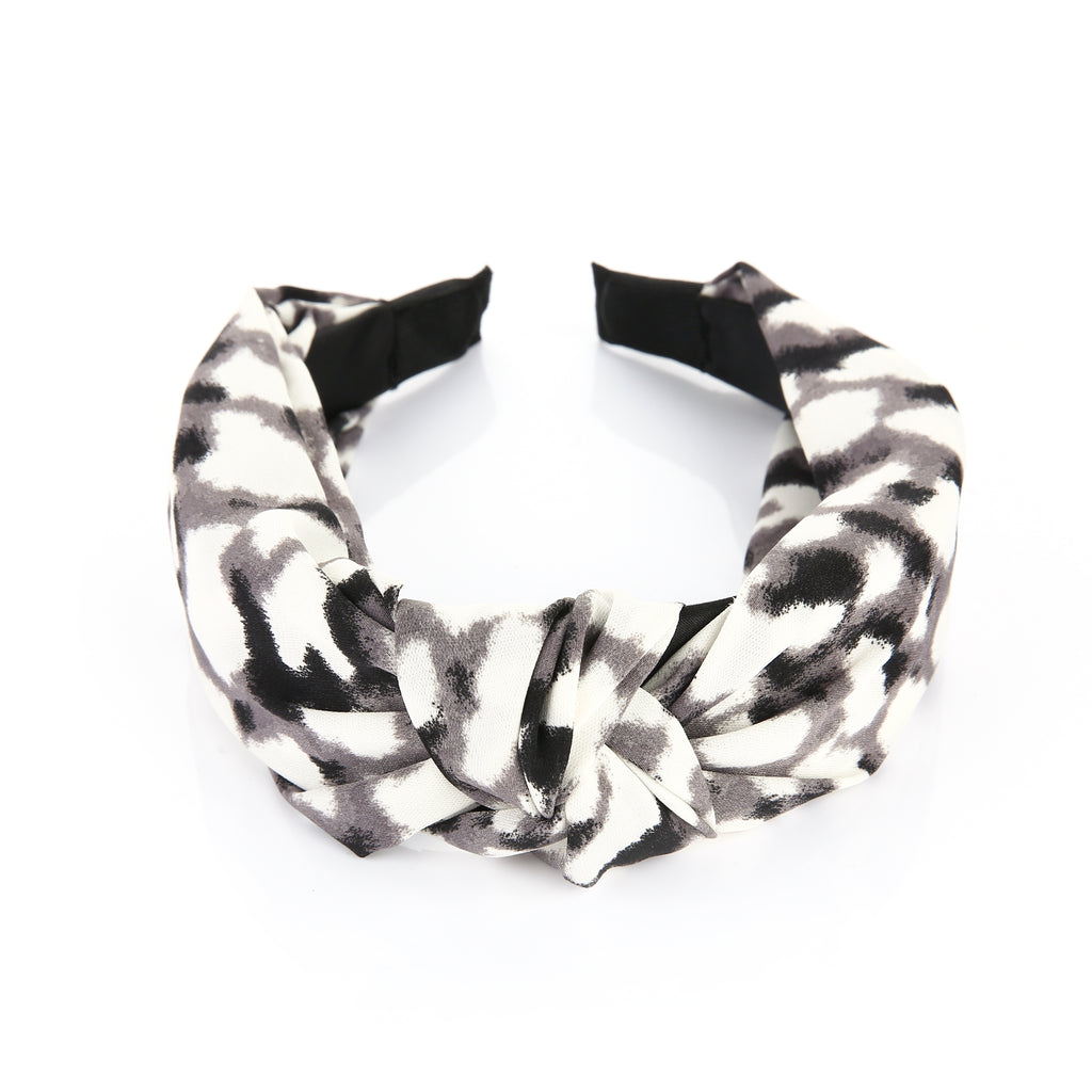 Haarband / Bandana Silk Leo zwart/grijs print - HAIRPIN.NU