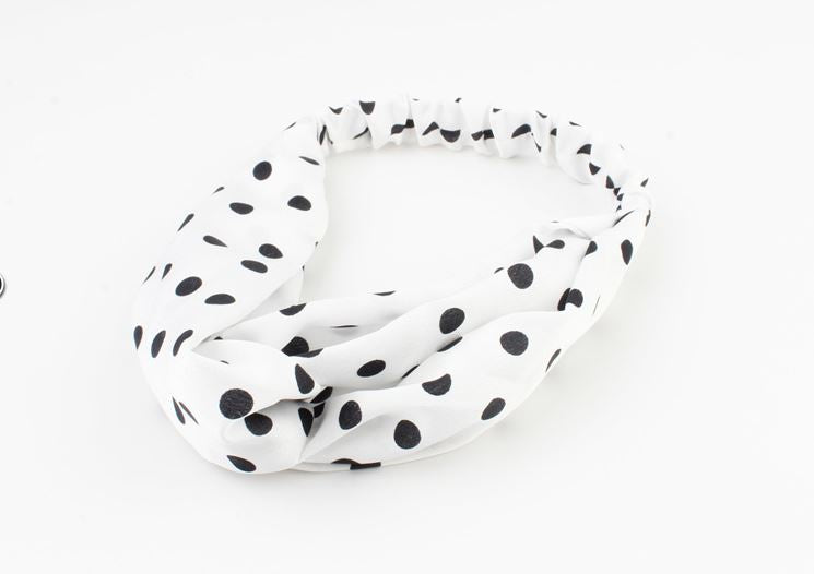 Wit met zwarte dots haarband / bandana met elastiek - HAIRPIN.NU