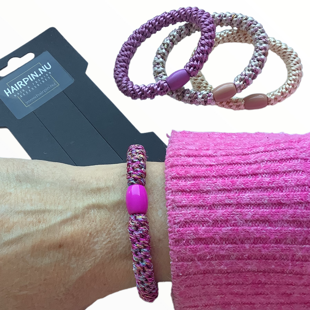 Haarelastiekjes - Armbandjes Knekkie 4 stuks roze, lila, beige mix - HAIRPIN.NU