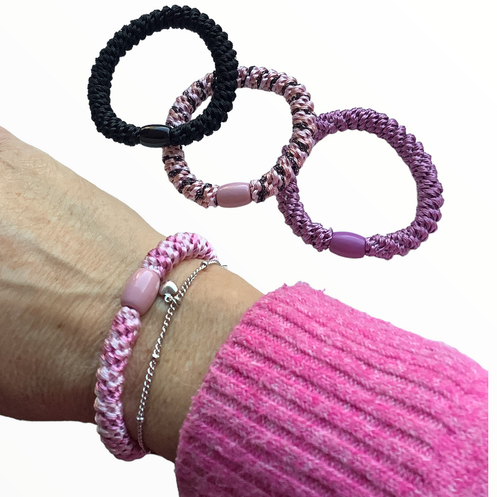 Haarelastiekjes - Armbandjes Knekkie 4 stuks roze-zwart-mix - HAIRPIN.NU