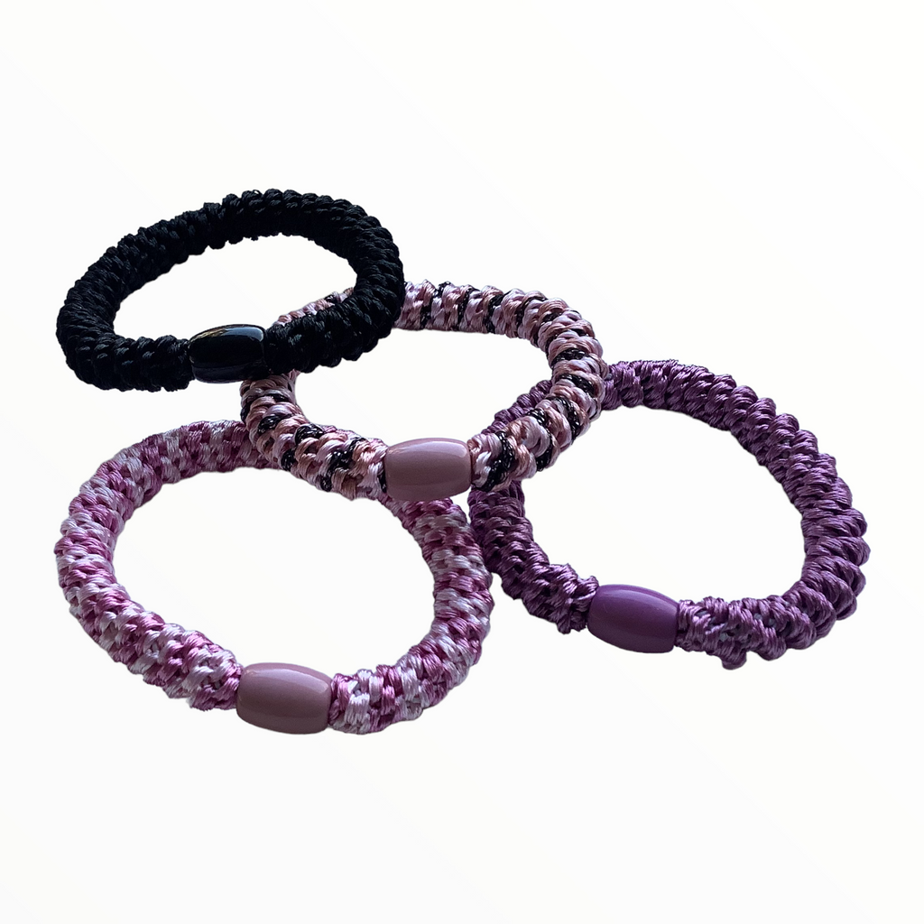 Haarelastiekjes - Armbandjes Knekkie 4 stuks roze-zwart-mix - HAIRPIN.NU