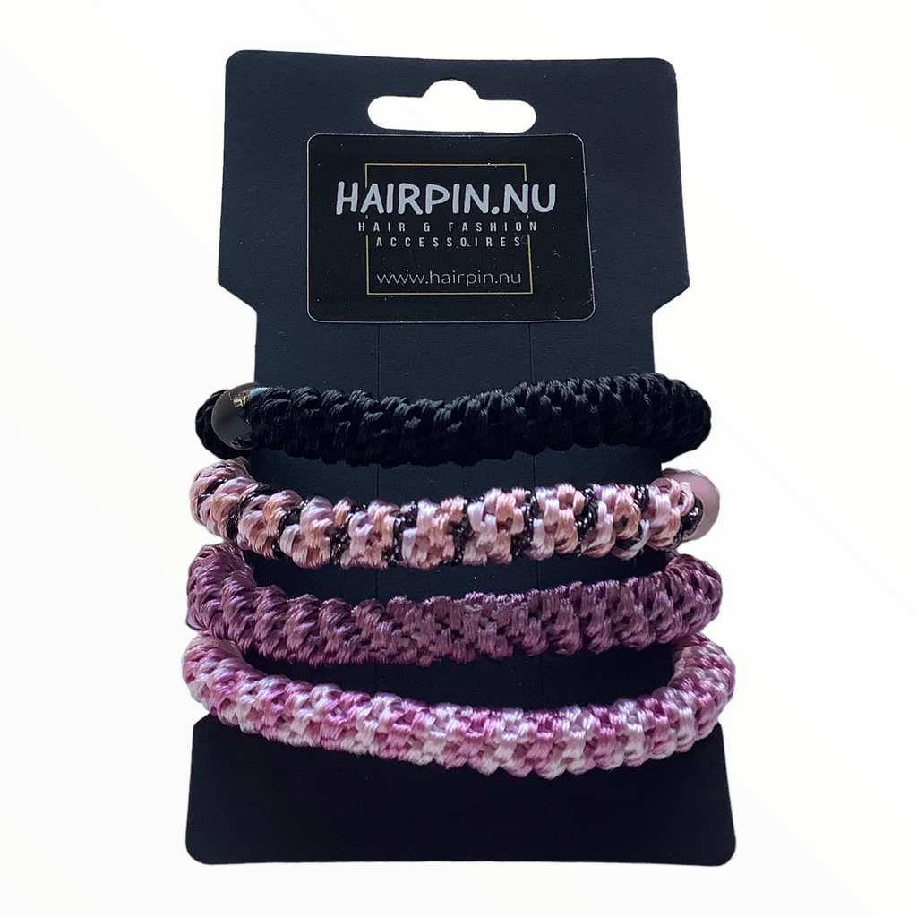 Haarelastiekjes - Armbandjes Knekkie 4 stuks roze-zwart-mix - HAIRPIN.NU