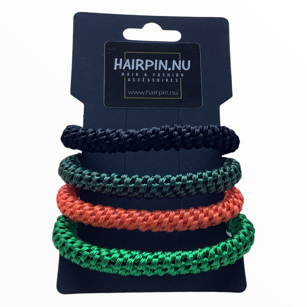 Haarelastiekjes - Armbandjes Knekkie 4 stuks zwart, groen, oranje mix - HAIRPIN.NU