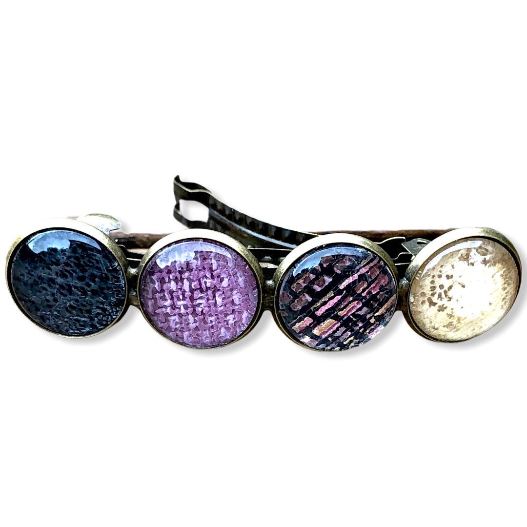 Color Hairclip XL glas cabochon haarspeld 081 zwart/roze