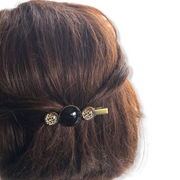 Hairclip cabochon zwart met print - HAIRPIN.NU