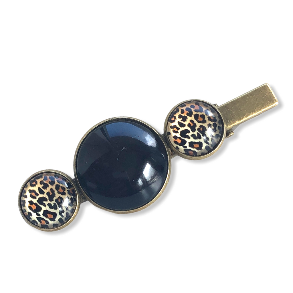 Hairclip cabochon zwart met print - HAIRPIN.NU