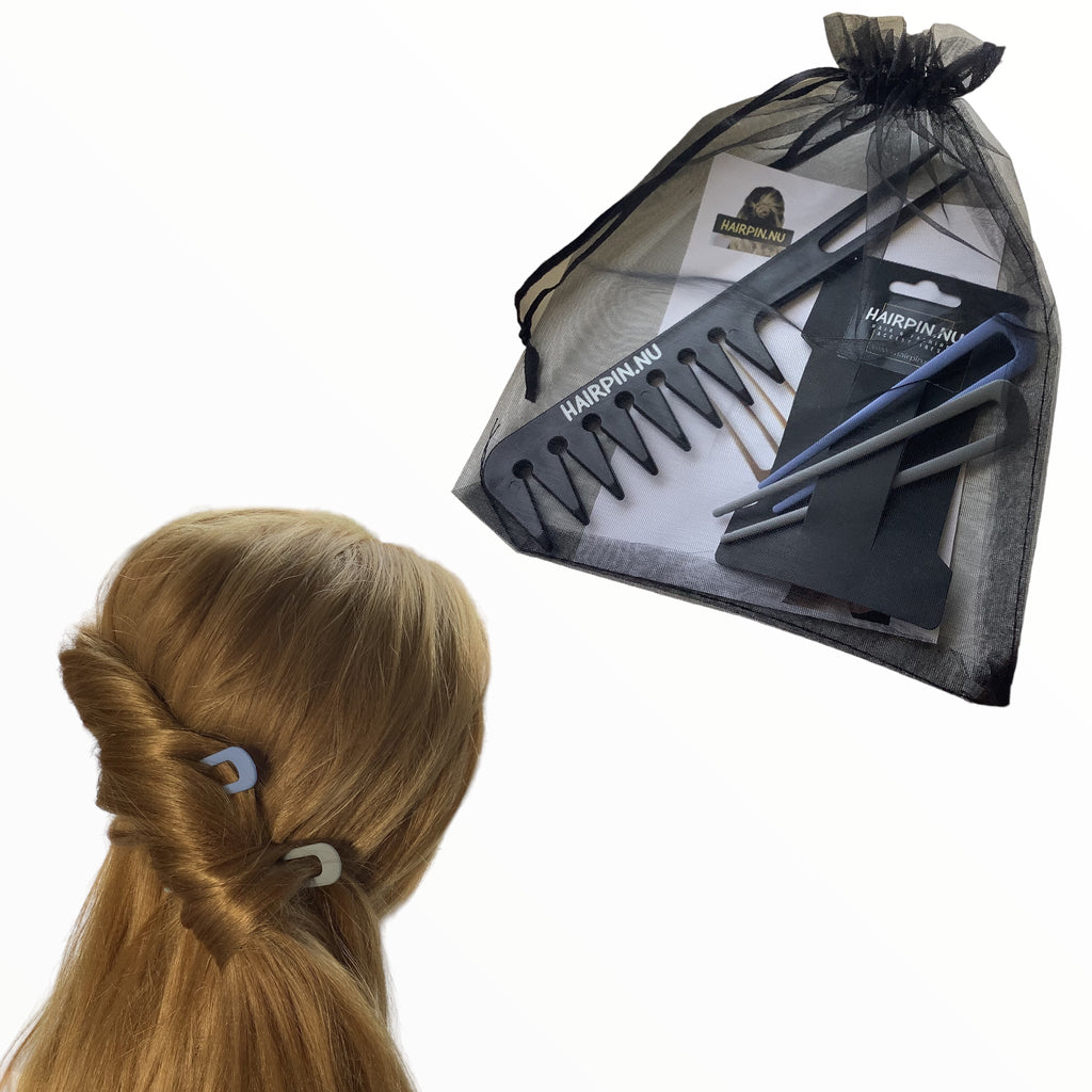 Hairpin Easy Colors grijs+blauw 2 stuks voor een perfect opsteekkapsel - HAIRPIN.NU