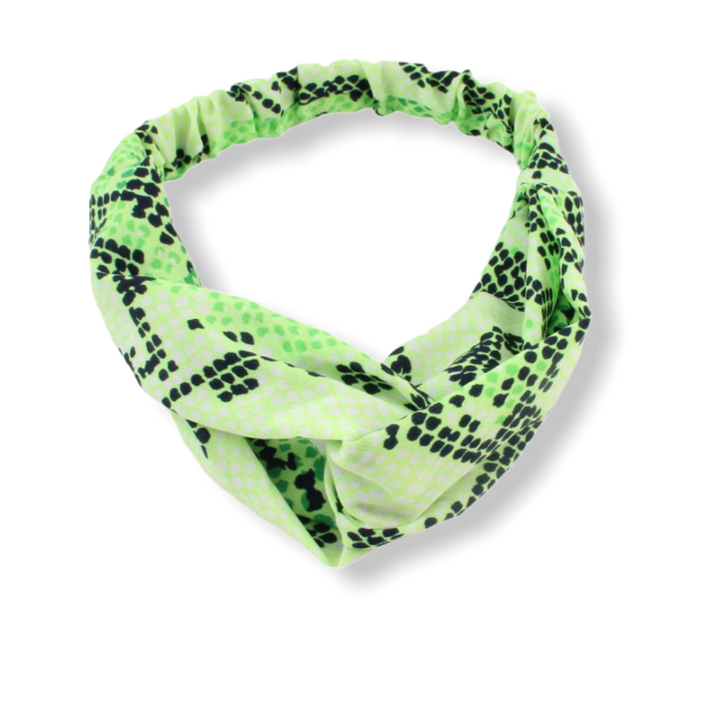 Set groen print haarband / bandana met 2 scrunchies - HAIRPIN.NU