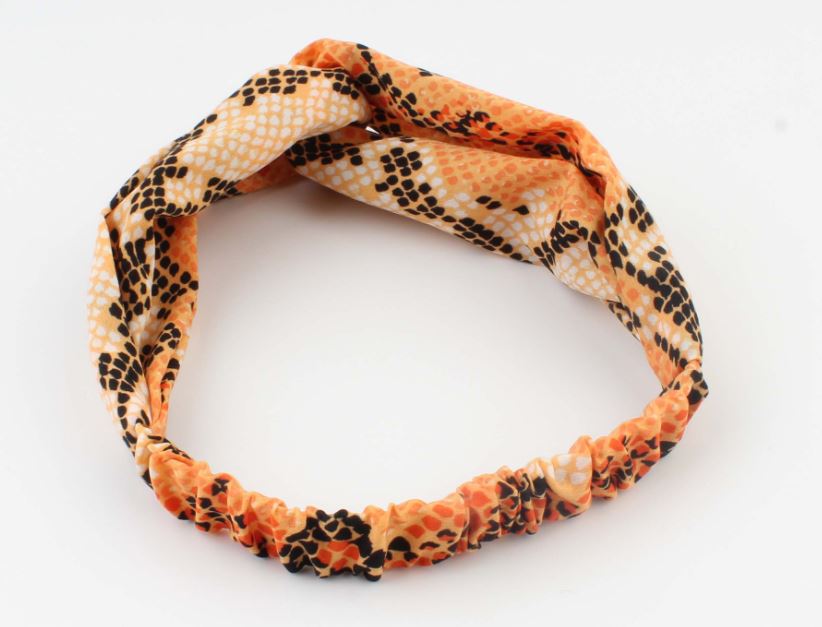 Oranje print haarband / bandana met elastiek - HAIRPIN.NU