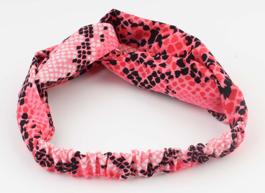 Roze print haarband / bandana met elastiek - HAIRPIN.NU