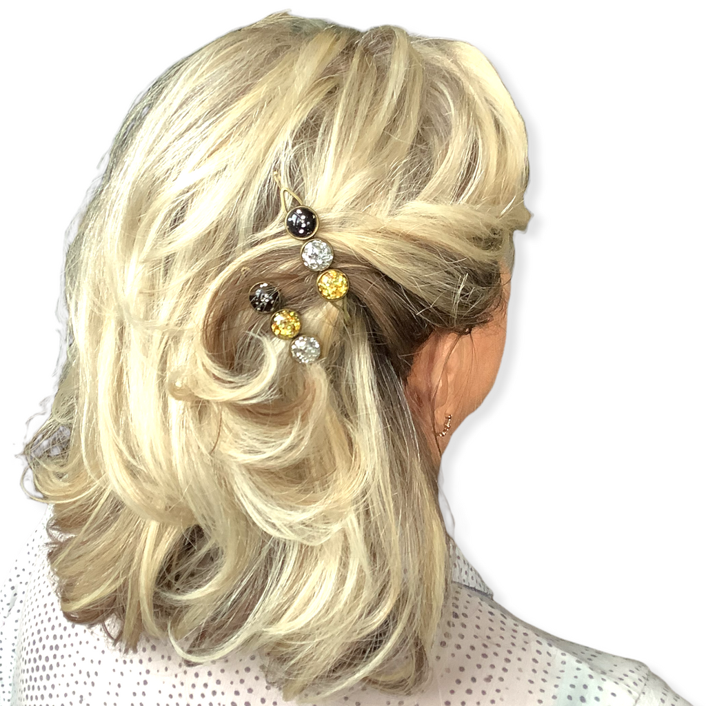 Color schuifspeld glossy goud-zwart-zilver 2 stuks - HAIRPIN.NU