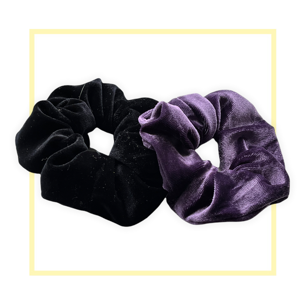 Set 2 scrunchies haarelastieken velvet zwart/paars - HAIRPIN.NU