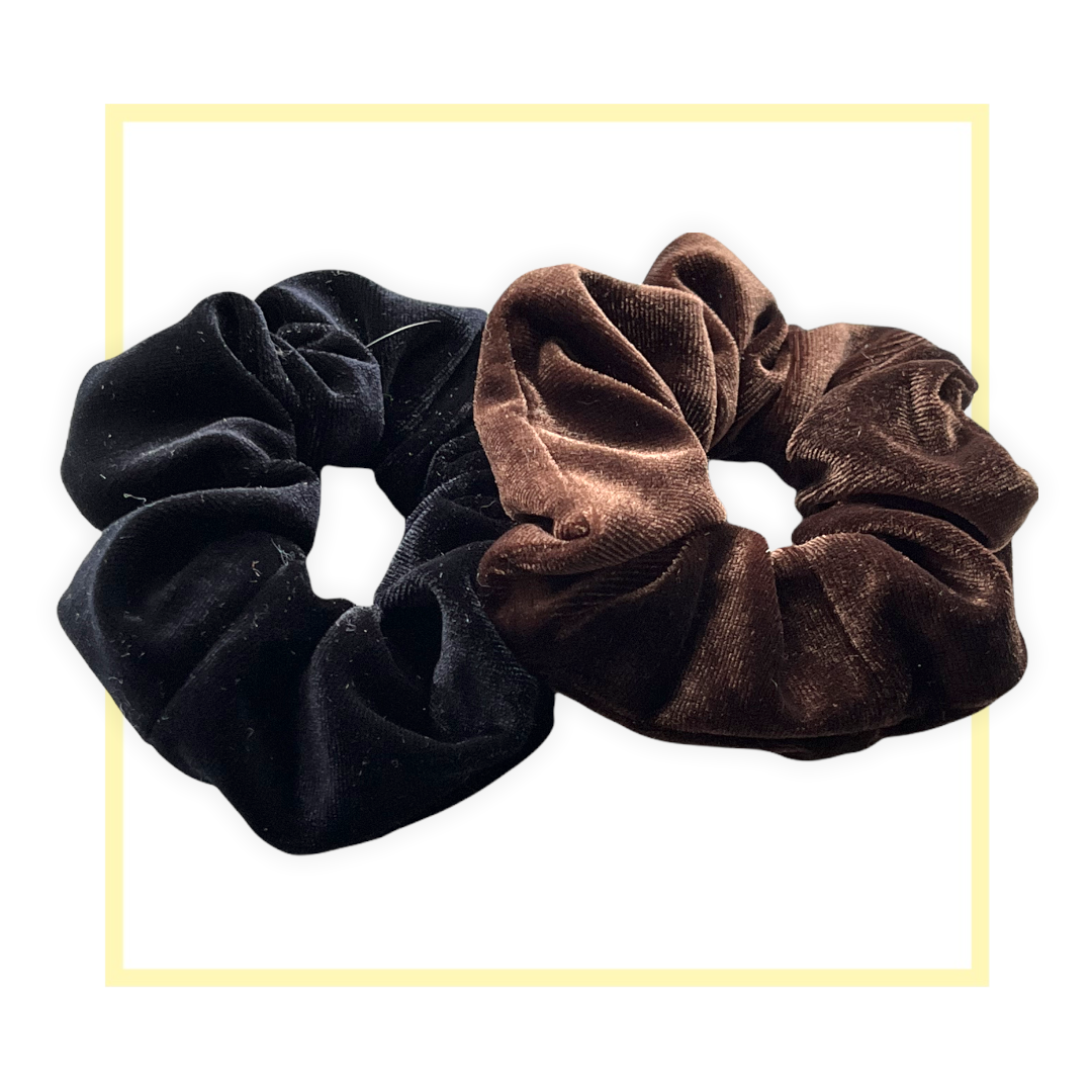Set 2 scrunchies haarelastieken velvet zwart/bruin - HAIRPIN.NU