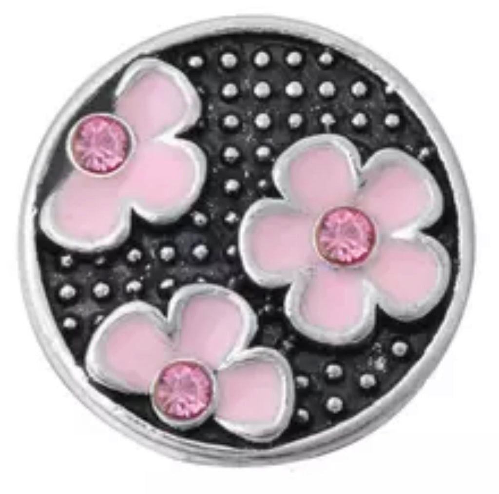 button chunk click hairpin zwart roze bloem zilver
